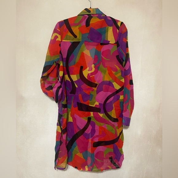 Live 4 Truth LIKE NEW colorful eclectic roll tab sleeve long line sheer tunic M - Picture 5 of 6